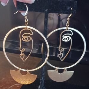 Abstract Face Gold Earrings